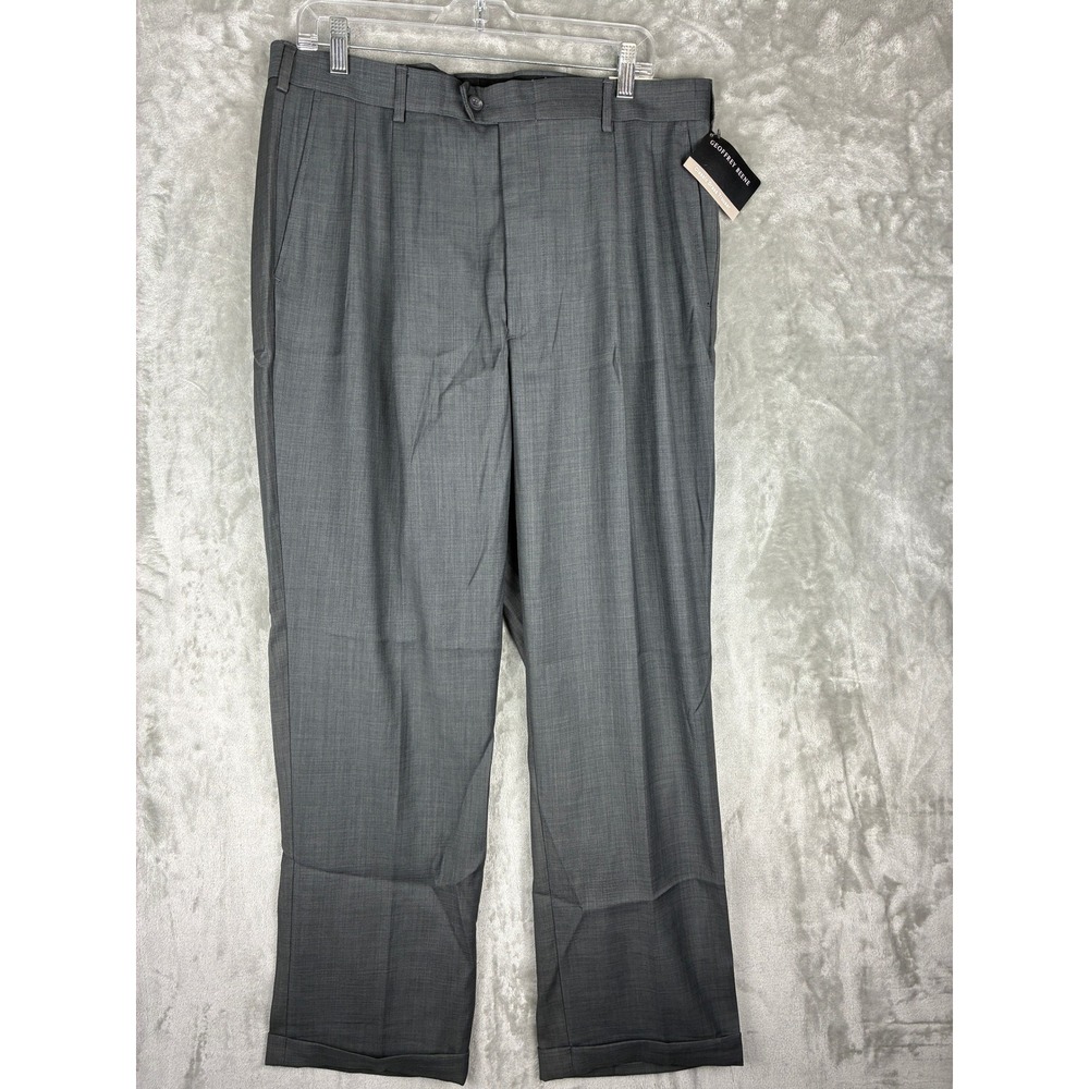 NWT Geoffrey Beene Mens Classic Dress Trousers Flat Front Charcoal Gray W36‎ L30